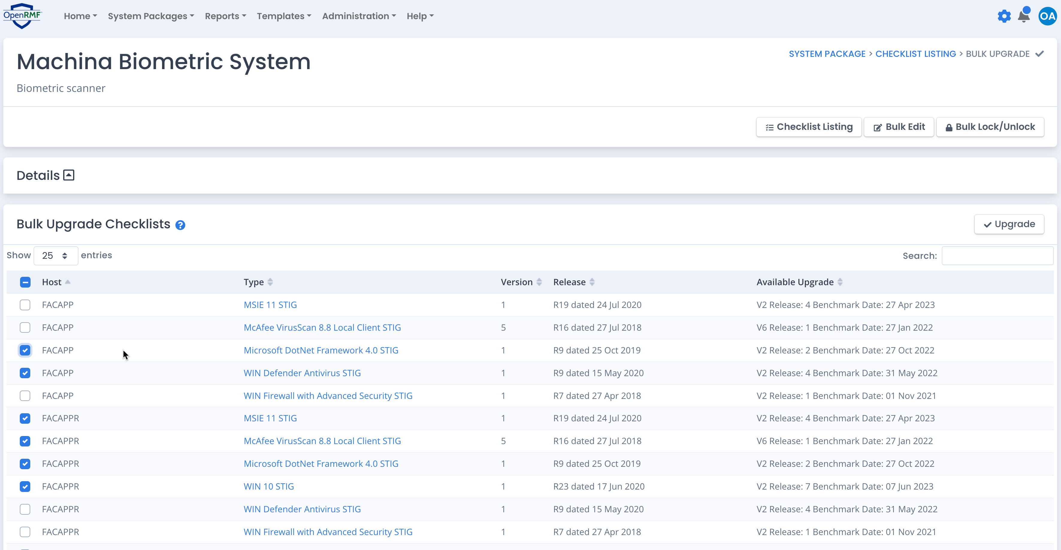Bulk Upgrade Checklists in OpenRMF Professional v2.9