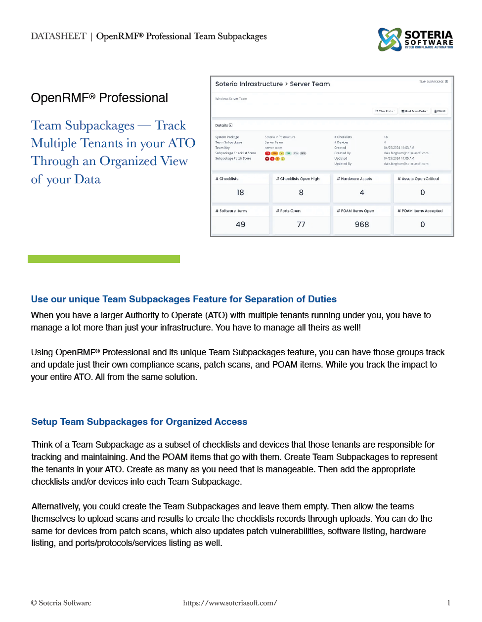 OpenRMF Professional Team Subpackages Data Sheet